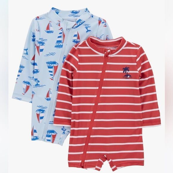 Carter's Boys' 2-Pack 1-Piece Zip Rashguards Blue/Red NWT in packaging - Picture 1 of 10